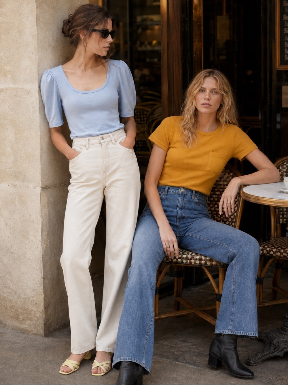 NWT Madewell Tops Bundle Blue Puff Sleeve + Mustard Rib Tee, Size S